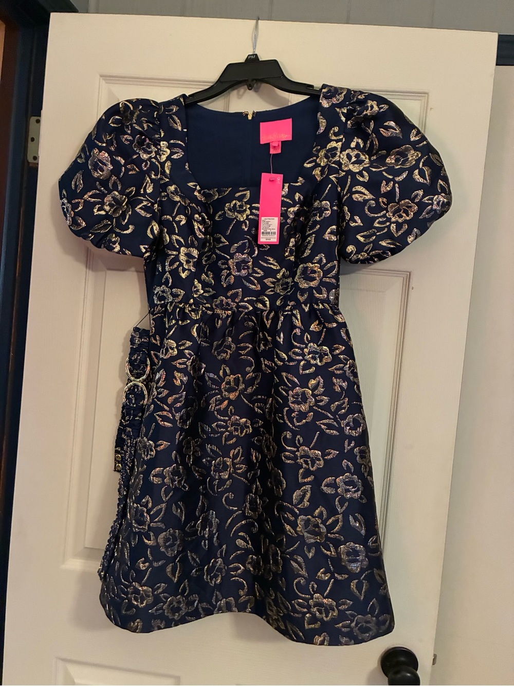 Lilly Pulitzer Navy Blue Dress with Metallic Gold Floral